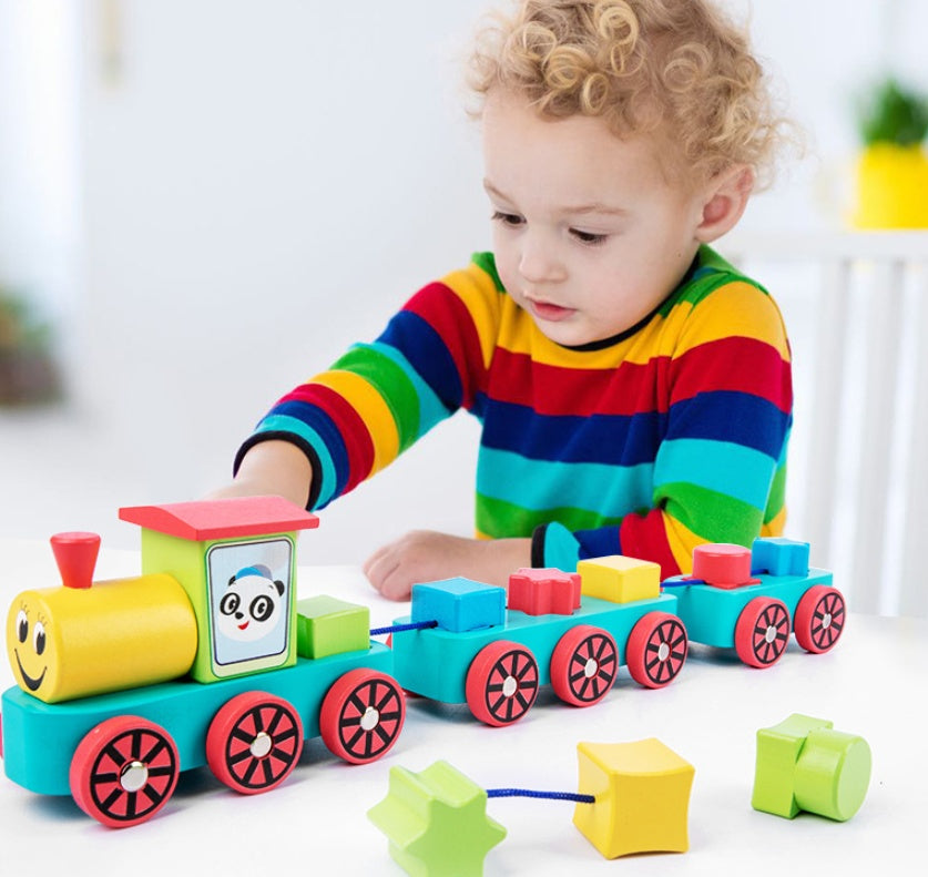 Educatieve Houten Trein – Vormensorteerder en Stapelbare Blokken voor Kinderen
