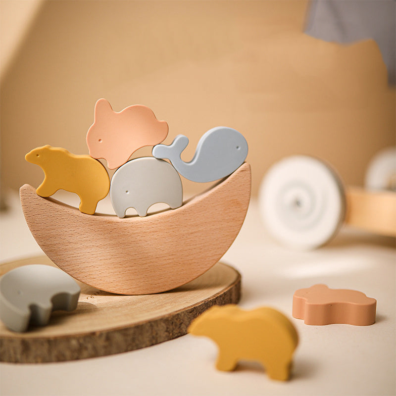 Nordic Stijl Dieren Stapelspeelgoed – Houten & Siliconen Educatief Muziekspeelgoed voor Baby’s
