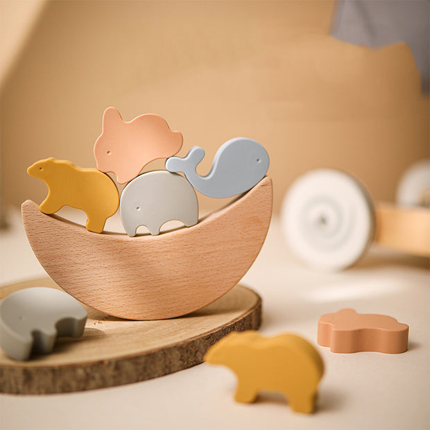 Nordic Stijl Dieren Stapelspeelgoed – Houten & Siliconen Educatief Muziekspeelgoed voor Baby’s