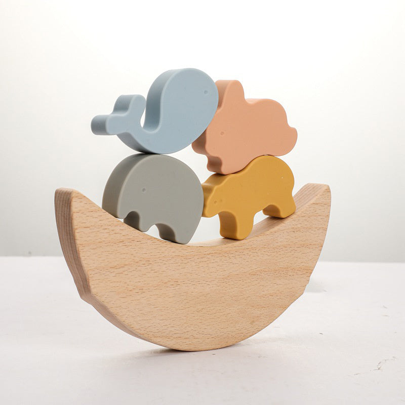 Nordic Stijl Dieren Stapelspeelgoed – Houten & Siliconen Educatief Muziekspeelgoed voor Baby’s