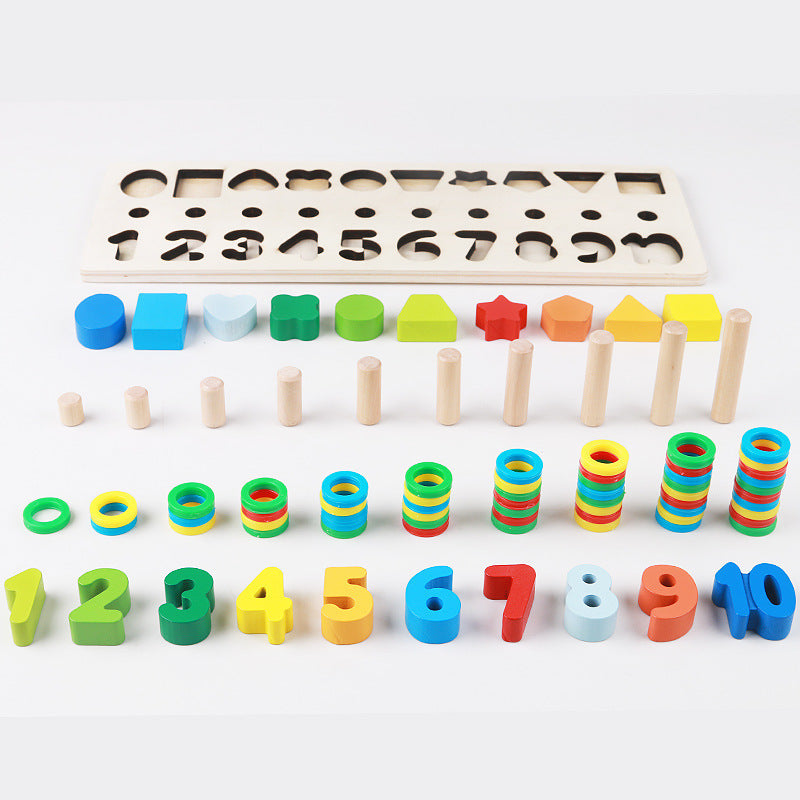 3-in-1 Montessori Houten Speelgoed – Vroege Educatie met Geometrie, Cijfers en Matchen