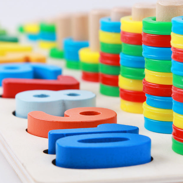 3-in-1 Montessori Houten Speelgoed – Vroege Educatie met Geometrie, Cijfers en Matchen