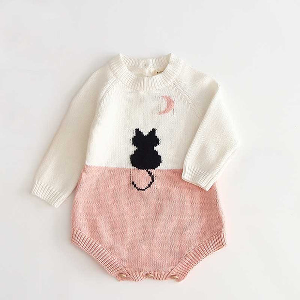 Gebreid Baby Jumpsuit voor Meisjes – Lange Mouwen, Pullover Romper