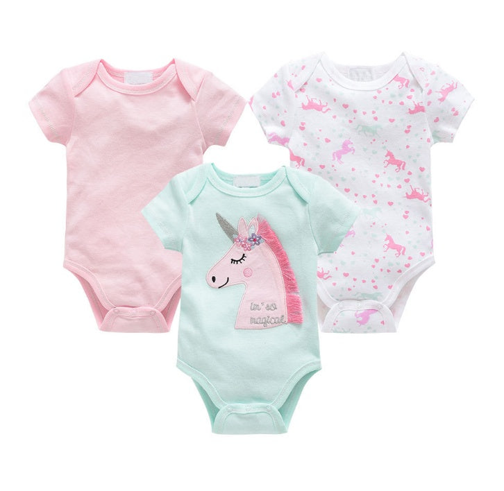 Baby Onesie Set – 3-delige Katoenen Rompers met Korte Mouw