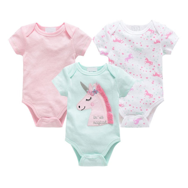 Baby Onesie Set – 3-delige Katoenen Rompers met Korte Mouw