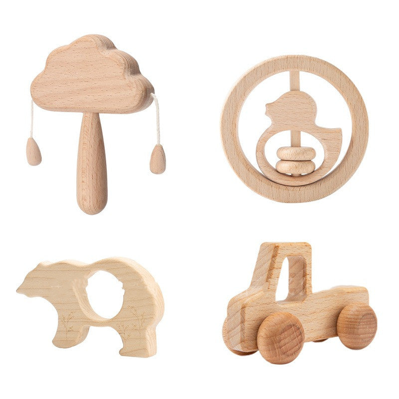 Houten Rammelaar Wolkenset – Montessori Speelgoed voor Baby’s