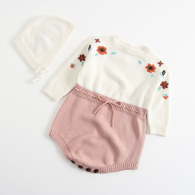 Geborduurde Baby Romper – Driehoek Jumpsuit voor Meisjes