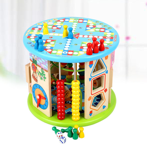 Multifunctionele Schatkist – 10-in-1 Houten Puzzel en Kralenspel voor Kinderen
