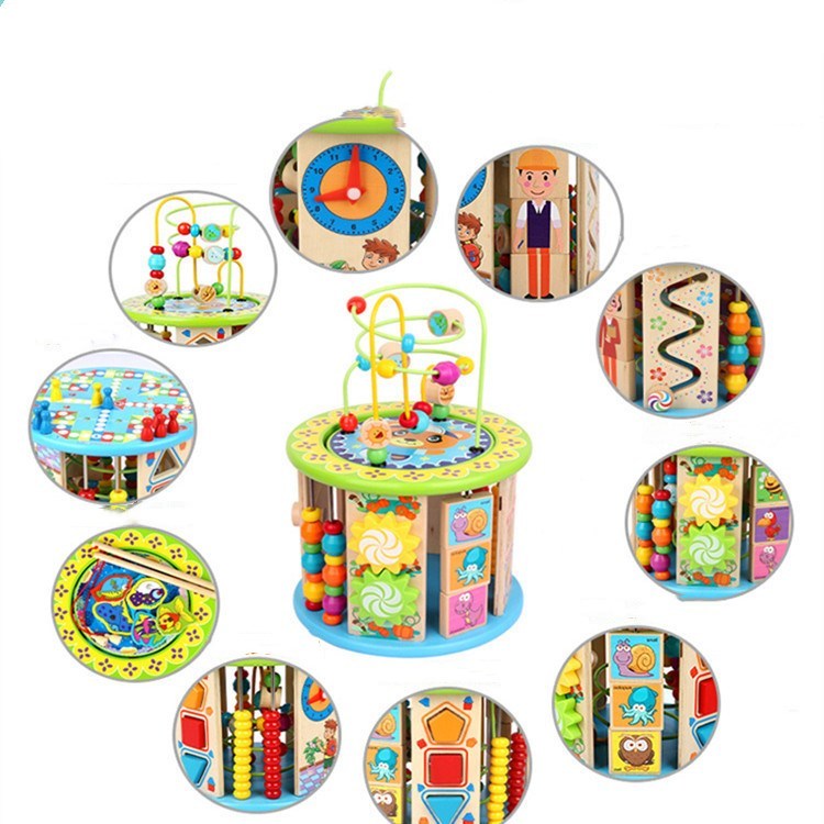 Multifunctionele Schatkist – 10-in-1 Houten Puzzel en Kralenspel voor Kinderen