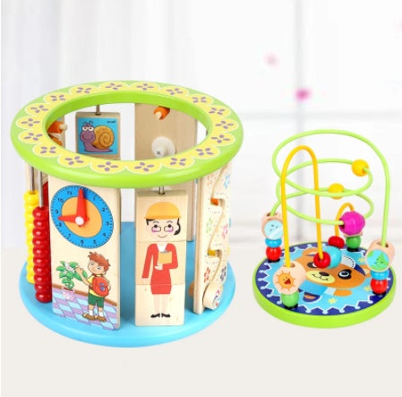 Multifunctionele Schatkist – 10-in-1 Houten Puzzel en Kralenspel voor Kinderen