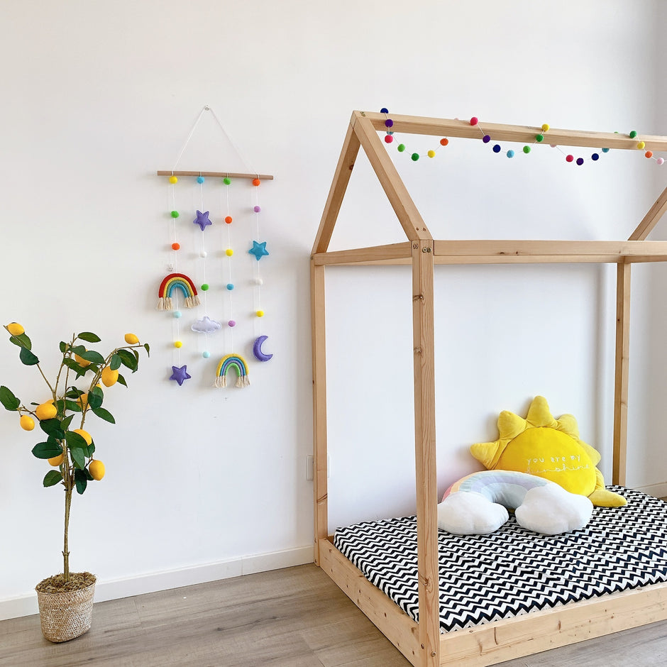 Nordic Style Geweven Regenboog Kinder Haarclip Organizer – Wandhanger & Fotohouder