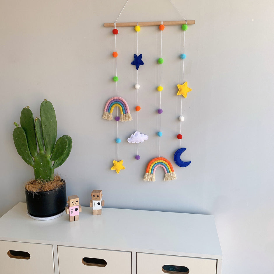 Nordic Style Geweven Regenboog Kinder Haarclip Organizer – Wandhanger & Fotohouder
