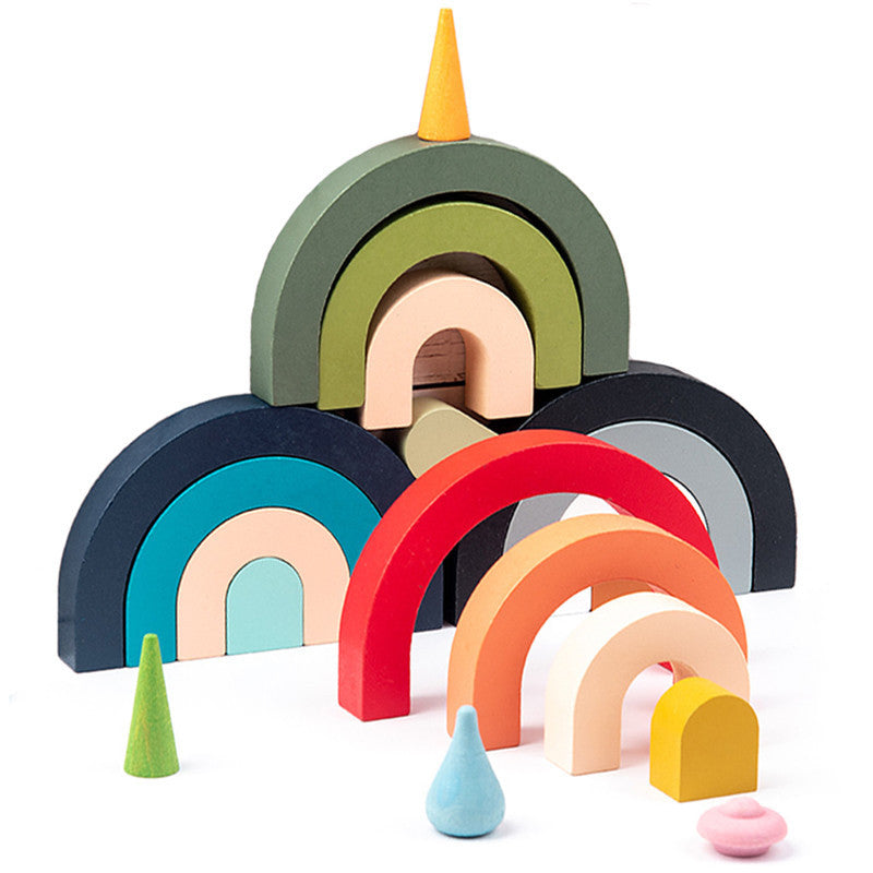 Houten Regenboog Stapeltoren – Montessori Educatief Bouwspeelgoed voor Kinderen