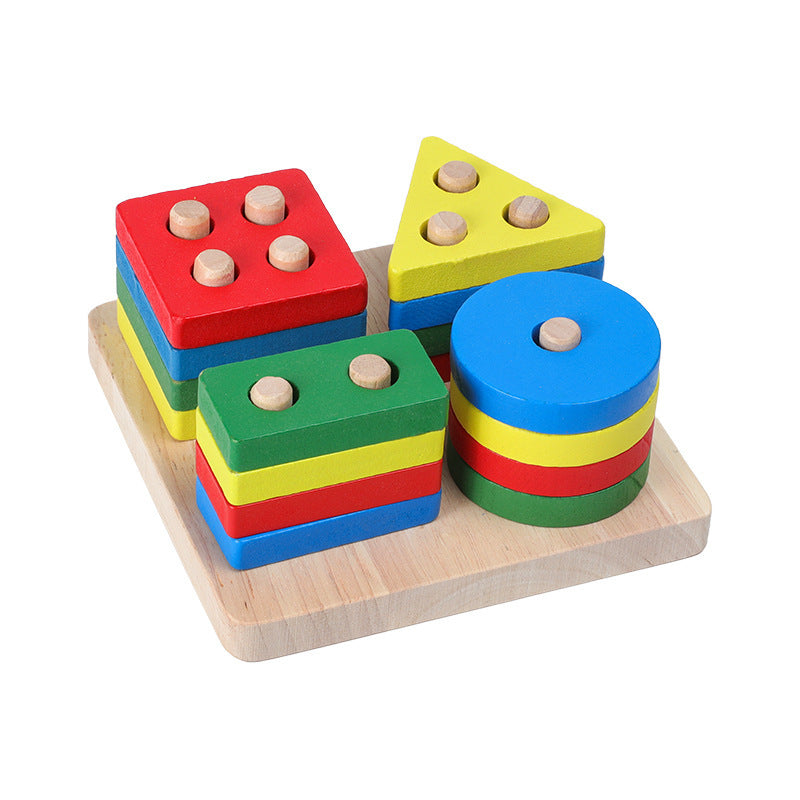 Montessori Houten Rammelaar en Regenboog Blokken – Educatief Muzikaal Speelgoed voor Baby’s