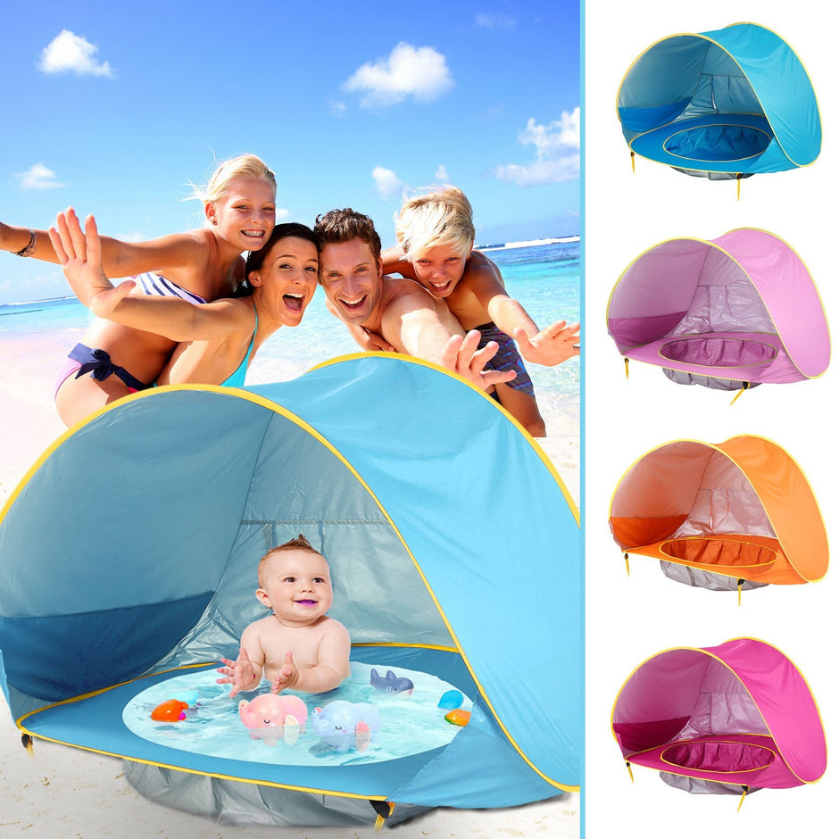 Opvouwbare Baby Strandtent met Mini Zwembad – UV50+ Bescherming – Voor 1-2 Kinderen – Inclusief Draagtas & Haringen