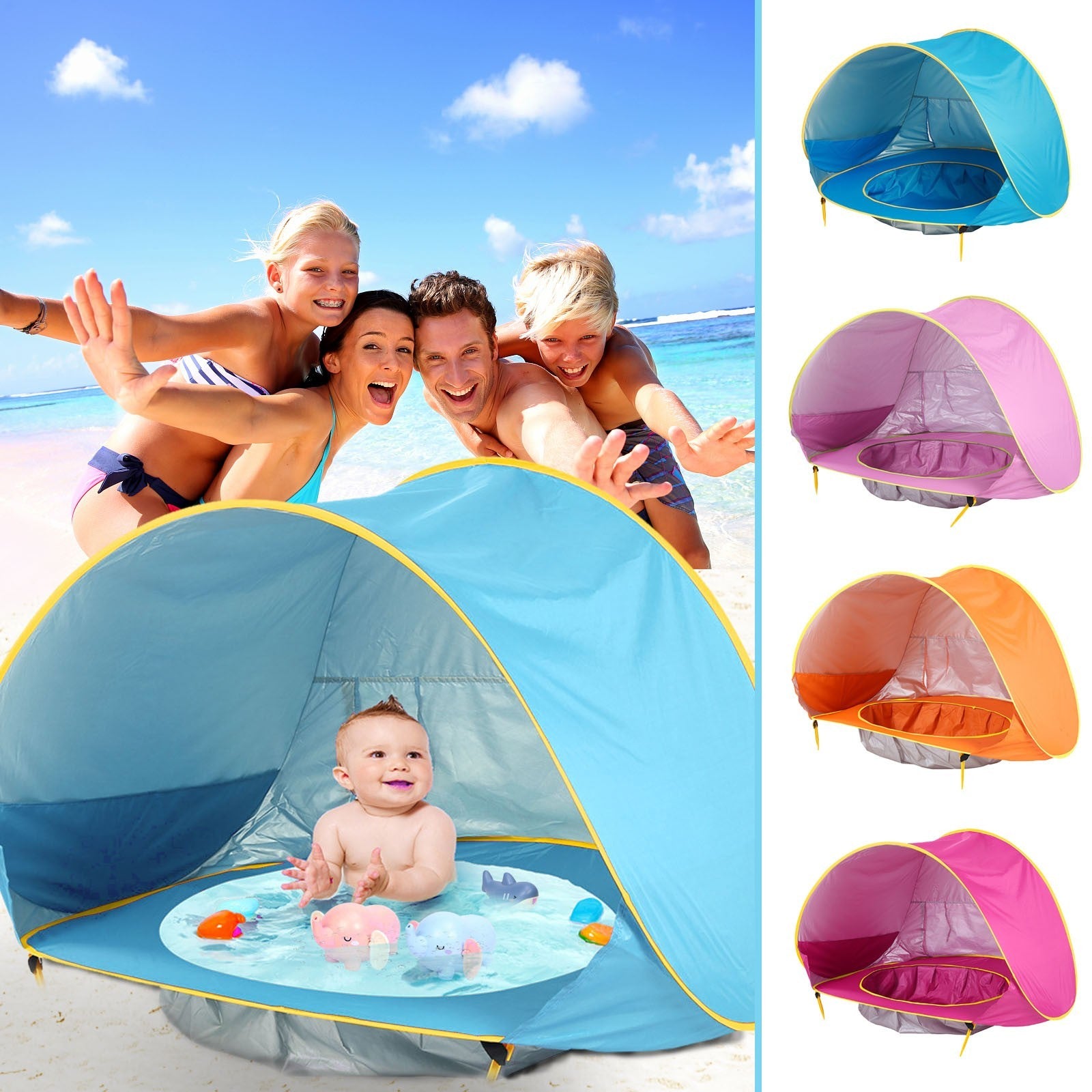 Opvouwbare Baby Strandtent met Mini Zwembad – UV50+ Bescherming – Voor 1-2 Kinderen – Inclusief Draagtas & Haringen