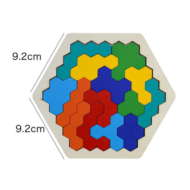 Houten Tangram Zeshoekpuzzel – Educatief Spel voor Peuters & Kleuters