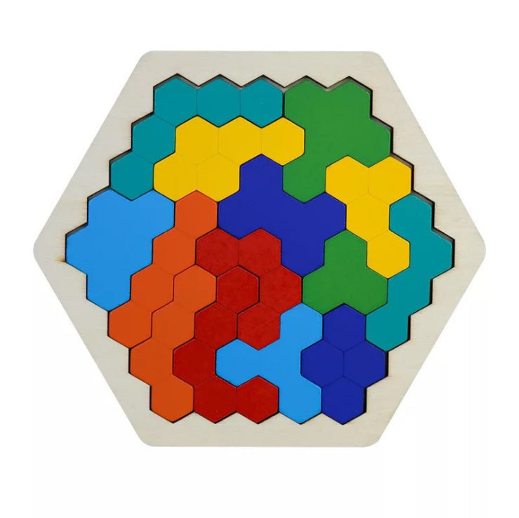 Houten Tangram Zeshoekpuzzel – Educatief Spel voor Peuters & Kleuters