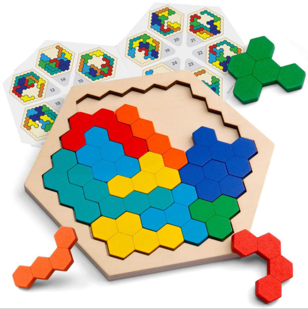 Houten Tangram Zeshoekpuzzel – Educatief Spel voor Peuters & Kleuters