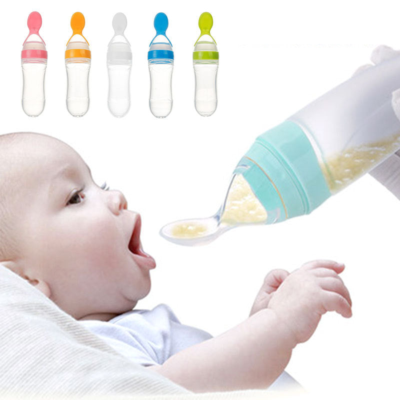 Veilige Baby Voedingsfles met Siliconen Knijplepel – 2-in-1 Squeeze Lepel & Fles – Voor Babytraining en Bijvoeding