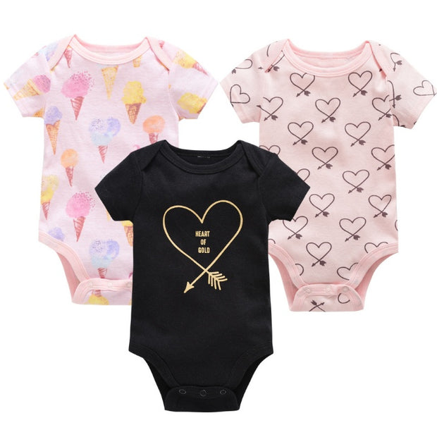 Baby Onesie Set – 3-delige Katoenen Rompers met Korte Mouw