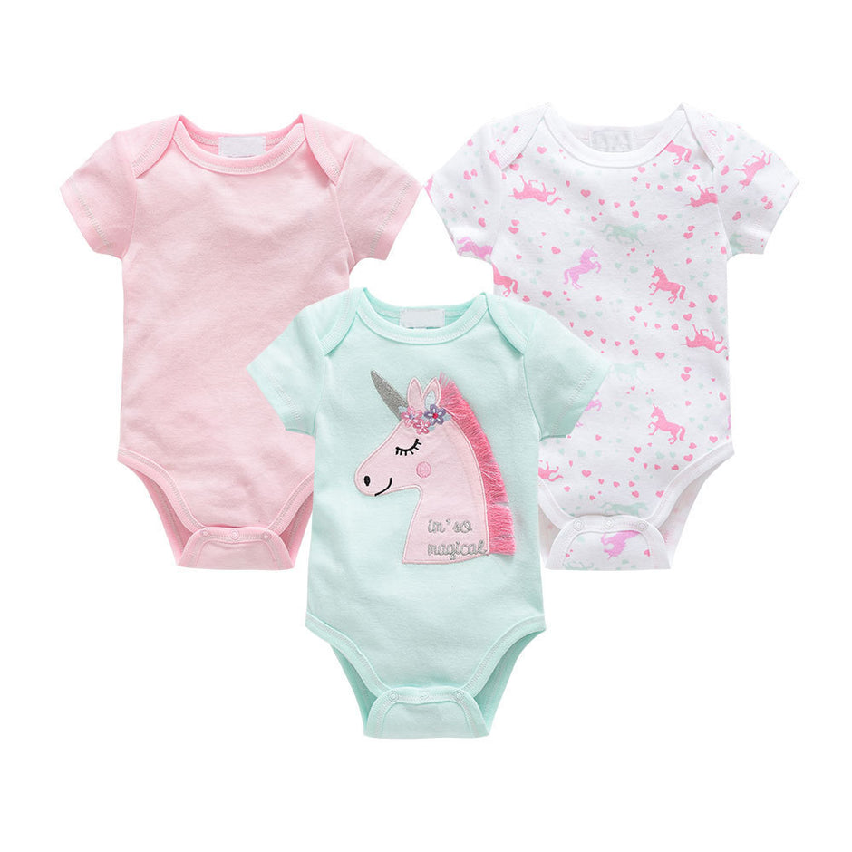 Baby Onesie Set – 3-delige Katoenen Rompers met Korte Mouw