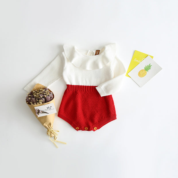 Gebreid Baby Jumpsuit voor Meisjes – Lange Mouwen, Pullover Romper