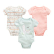 Baby Onesie Set – 3-delige Katoenen Rompers met Korte Mouw
