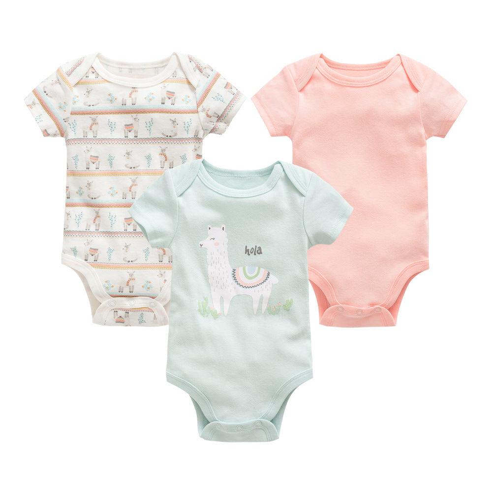 Baby Onesie Set – 3-delige Katoenen Rompers met Korte Mouw