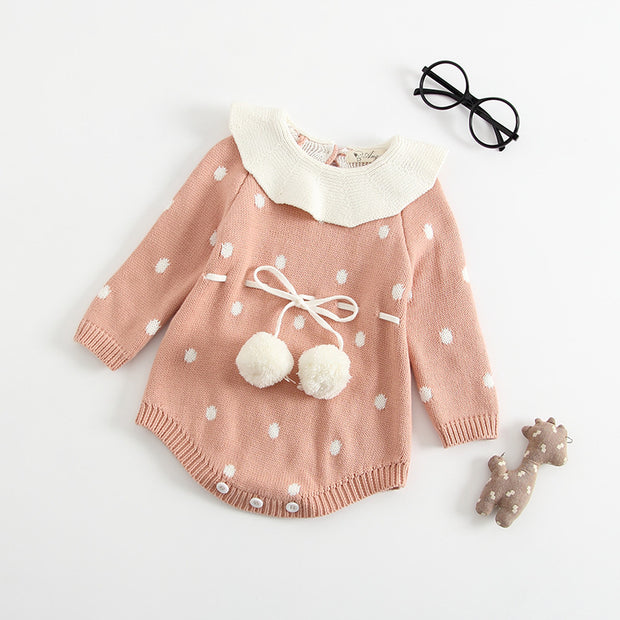 Gebreid Baby Jumpsuit voor Meisjes – Lange Mouwen, Pullover Romper