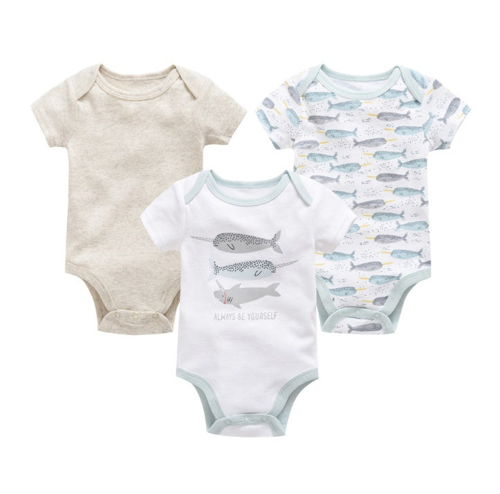 Baby Onesie Set – 3-delige Katoenen Rompers met Korte Mouw