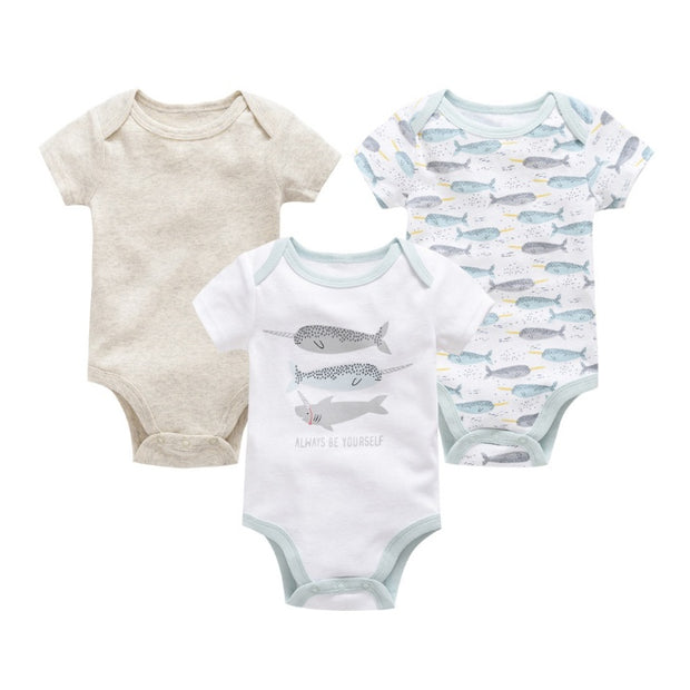 Baby Onesie Set – 3-delige Katoenen Rompers met Korte Mouw