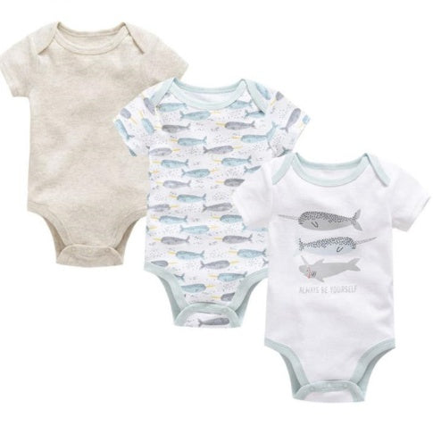 Baby Onesie Set – 3-delige Katoenen Rompers met Korte Mouw