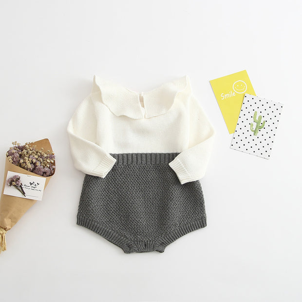 Gebreid Baby Jumpsuit voor Meisjes – Lange Mouwen, Pullover Romper