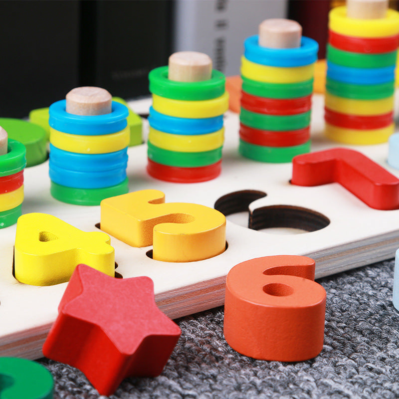 3-in-1 Montessori Houten Speelgoed – Vroege Educatie met Geometrie, Cijfers en Matchen