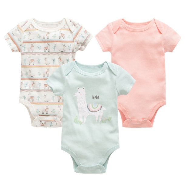 Baby Onesie Set – 3-delige Katoenen Rompers met Korte Mouw