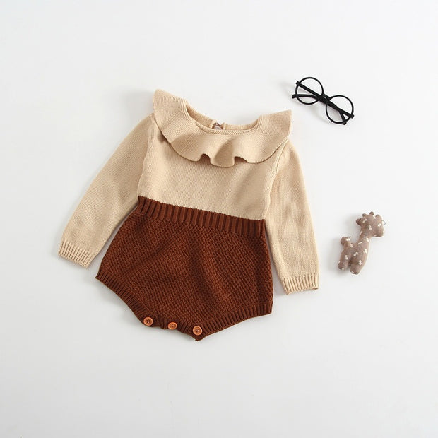 Gebreid Baby Jumpsuit voor Meisjes – Lange Mouwen, Pullover Romper