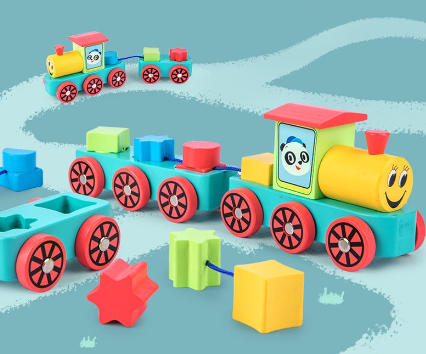 Educatieve Houten Trein – Vormensorteerder en Stapelbare Blokken voor Kinderen
