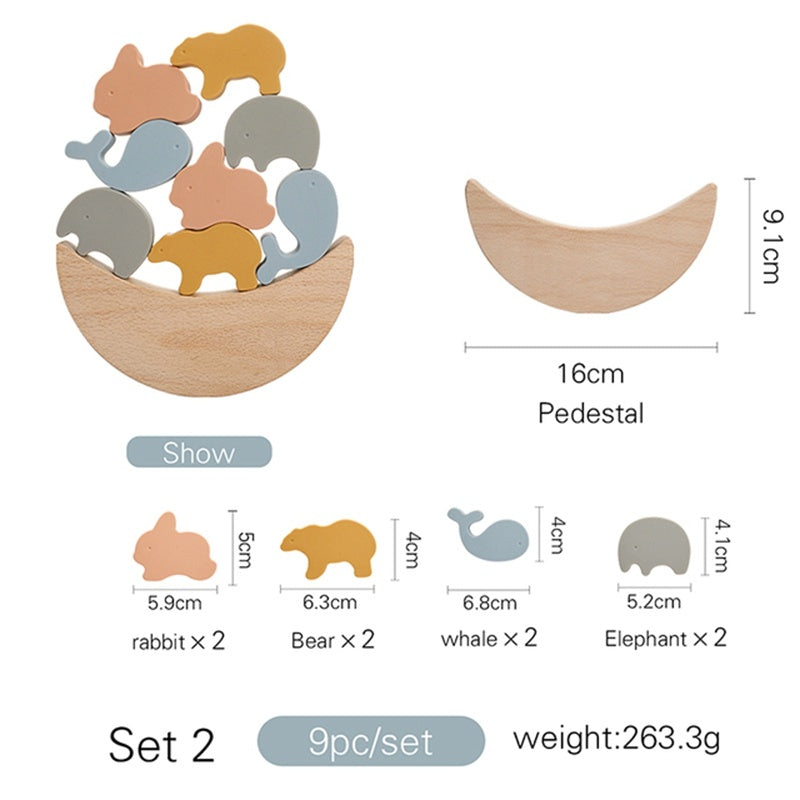 Nordic Stijl Dieren Stapelspeelgoed – Houten & Siliconen Educatief Muziekspeelgoed voor Baby’s