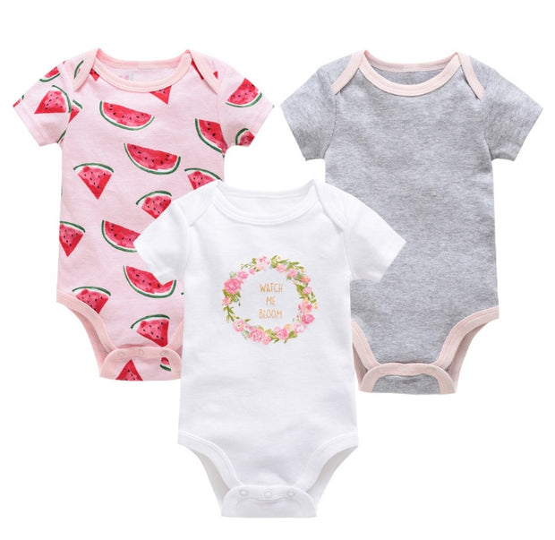 Baby Onesie Set – 3-delige Katoenen Rompers met Korte Mouw