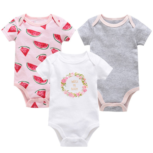 Baby Onesie Set – 3-delige Katoenen Rompers met Korte Mouw
