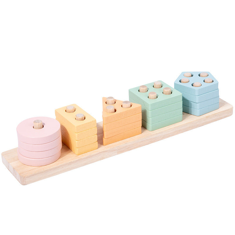 Montessori Houten Vormenstoof – Vijfdelige Kolomvorm Sorteer Set
