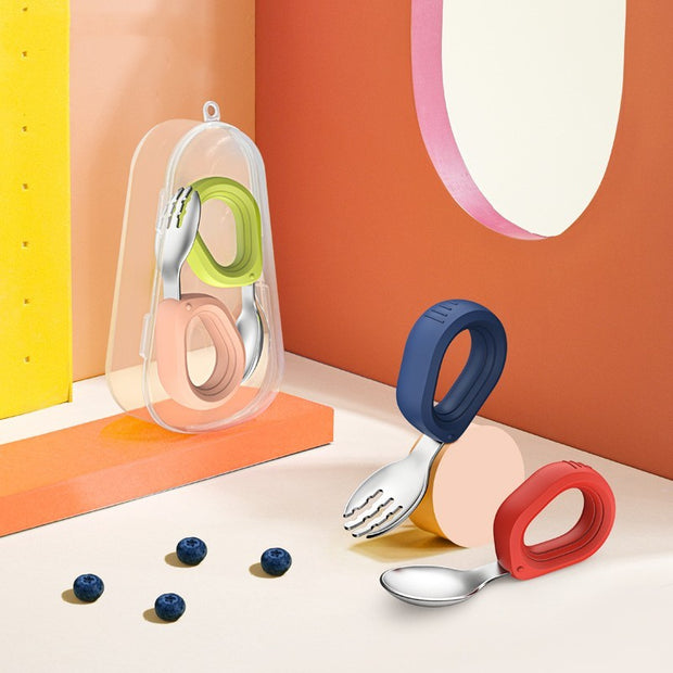 Kinder Bestekset – RVS Vork en Lepel met Ronde Handgreep – Duurzaam & Veilig
