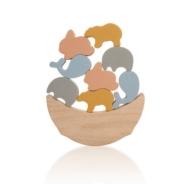 Nordic Stijl Dieren Stapelspeelgoed – Houten & Siliconen Educatief Muziekspeelgoed voor Baby’s