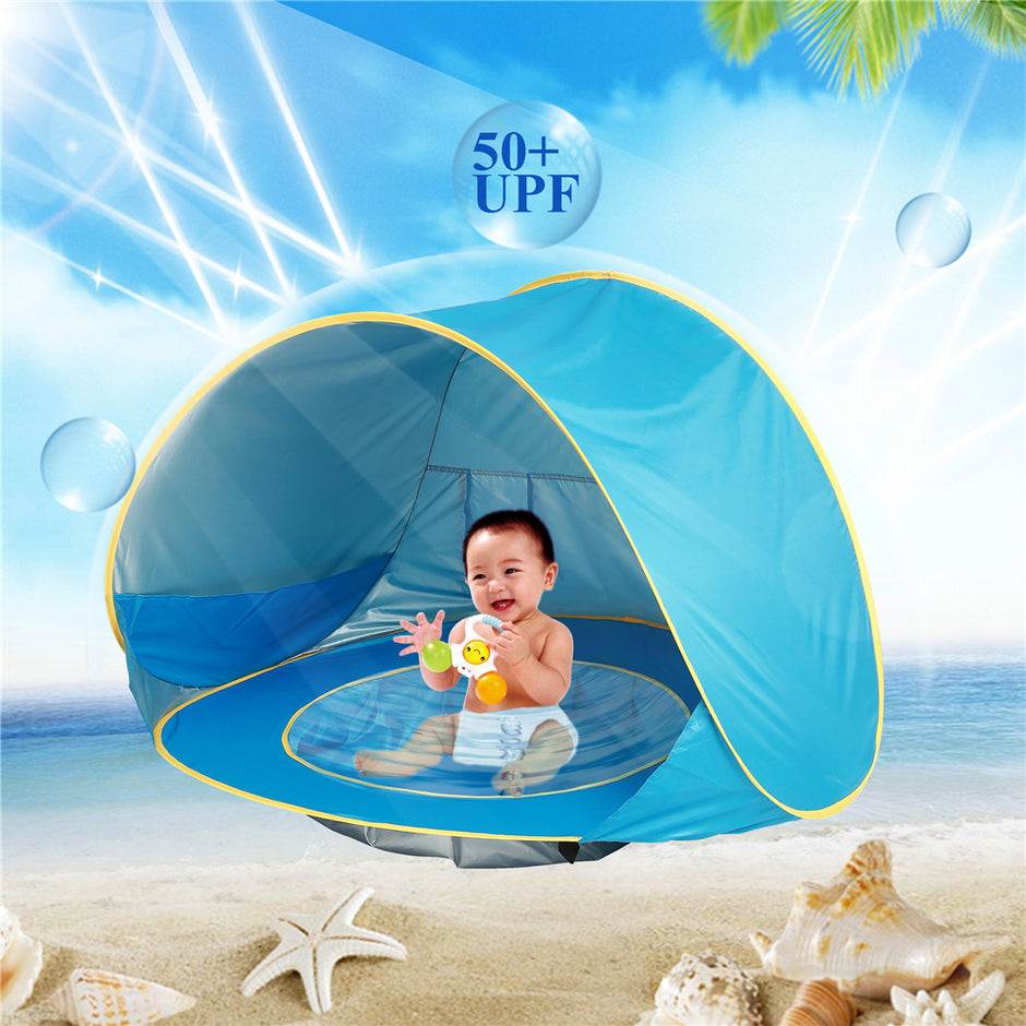 Opvouwbare Baby Strandtent met Mini Zwembad – UV50+ Bescherming – Voor 1-2 Kinderen – Inclusief Draagtas & Haringen