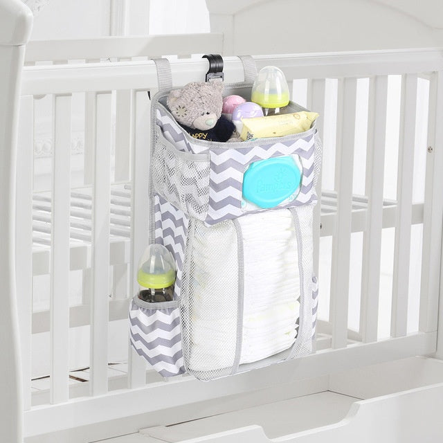 Ophangbare Luiertas voor Babybed – Grote Opbergtas van Oxford met Stevige PP-plaat & Mesh Vakken