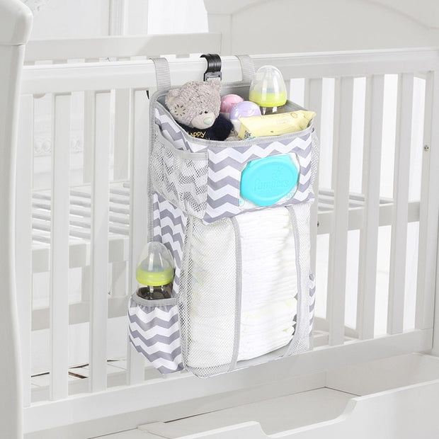Ophangbare Luiertas voor Babybed – Grote Opbergtas van Oxford met Stevige PP-plaat & Mesh Vakken