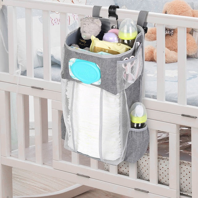 Ophangbare Luiertas voor Babybed – Grote Opbergtas van Oxford met Stevige PP-plaat & Mesh Vakken
