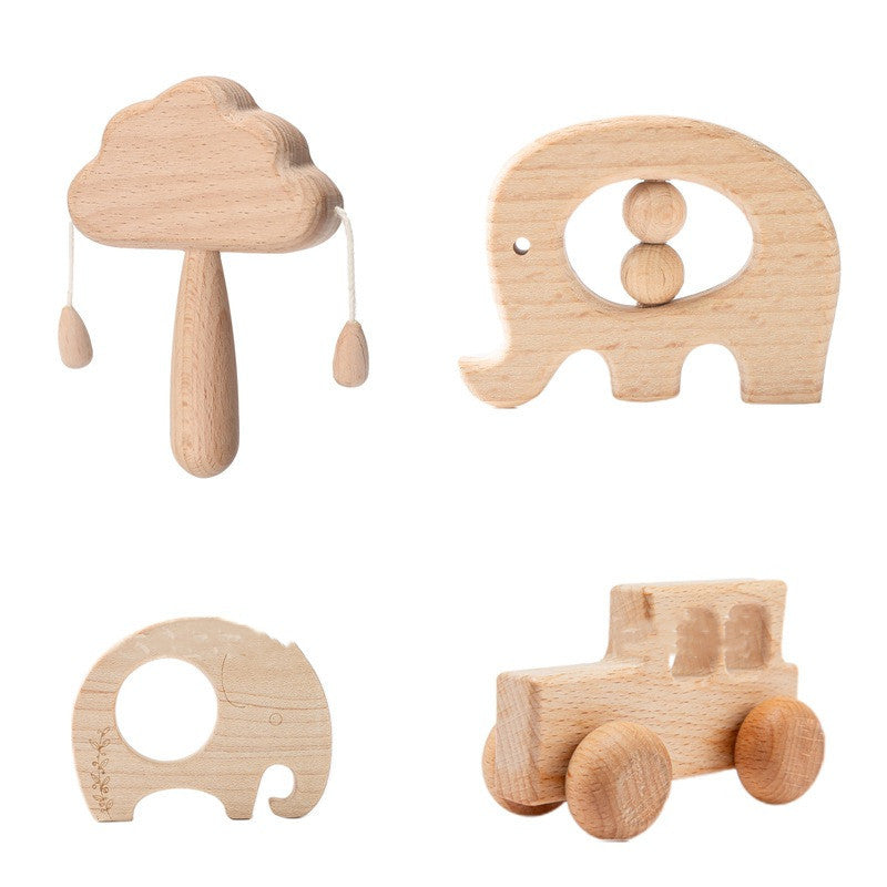 Houten Rammelaar Wolkenset – Montessori Speelgoed voor Baby’s