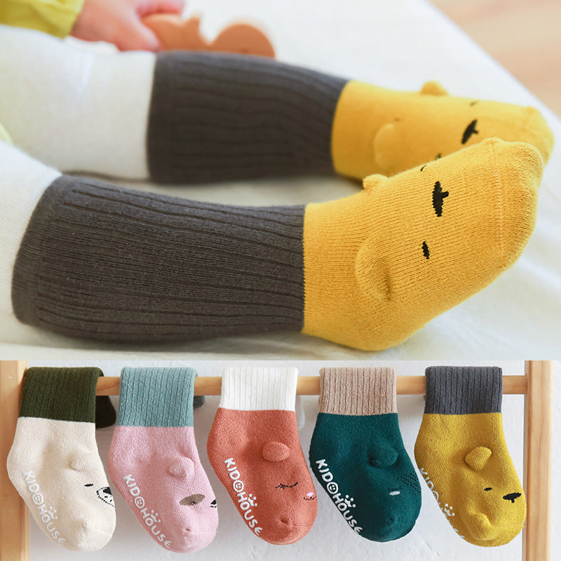Dikke Badstof Baby Sokken met Middenstuk en 3D Anti-Slip Zool